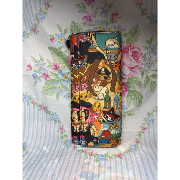 Tokidoki Wallet Pirata Print 9.5x8" Unfolded Zip Around Trifold Pirate Design - Picture 1 of 5